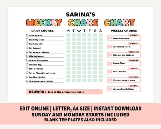 Kids Weekly Chore Chart