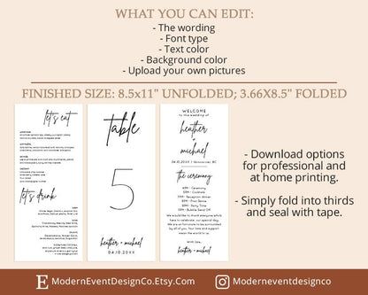 Wedding Trifold Table Number Template